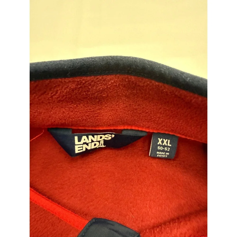LANDS END Mens XXL 50-52 Red Navy Fleece Colorblock Long Sleeve 1/4 Snap Shirt - Picture 3 of 6